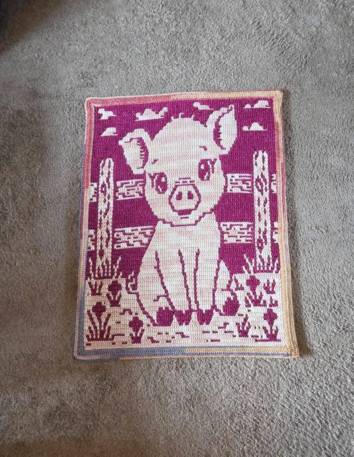 Porky Pal Hand Drawn Overlay Mosaic Crochet Blanket Pattern, Instant Digital Download