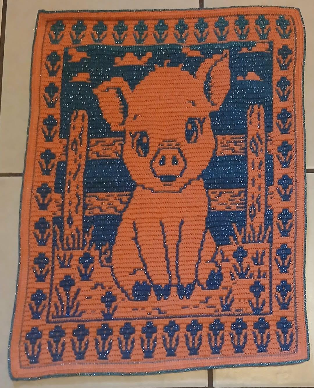Porky Pal Hand Drawn Overlay Mosaic Crochet Blanket Pattern, Instant Digital Download