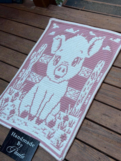 Porky Pal Hand Drawn Overlay Mosaic Crochet Blanket Pattern, Instant Digital Download