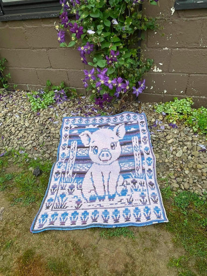 Porky Pal Hand Drawn Overlay Mosaic Crochet Blanket Pattern, Instant Digital Download