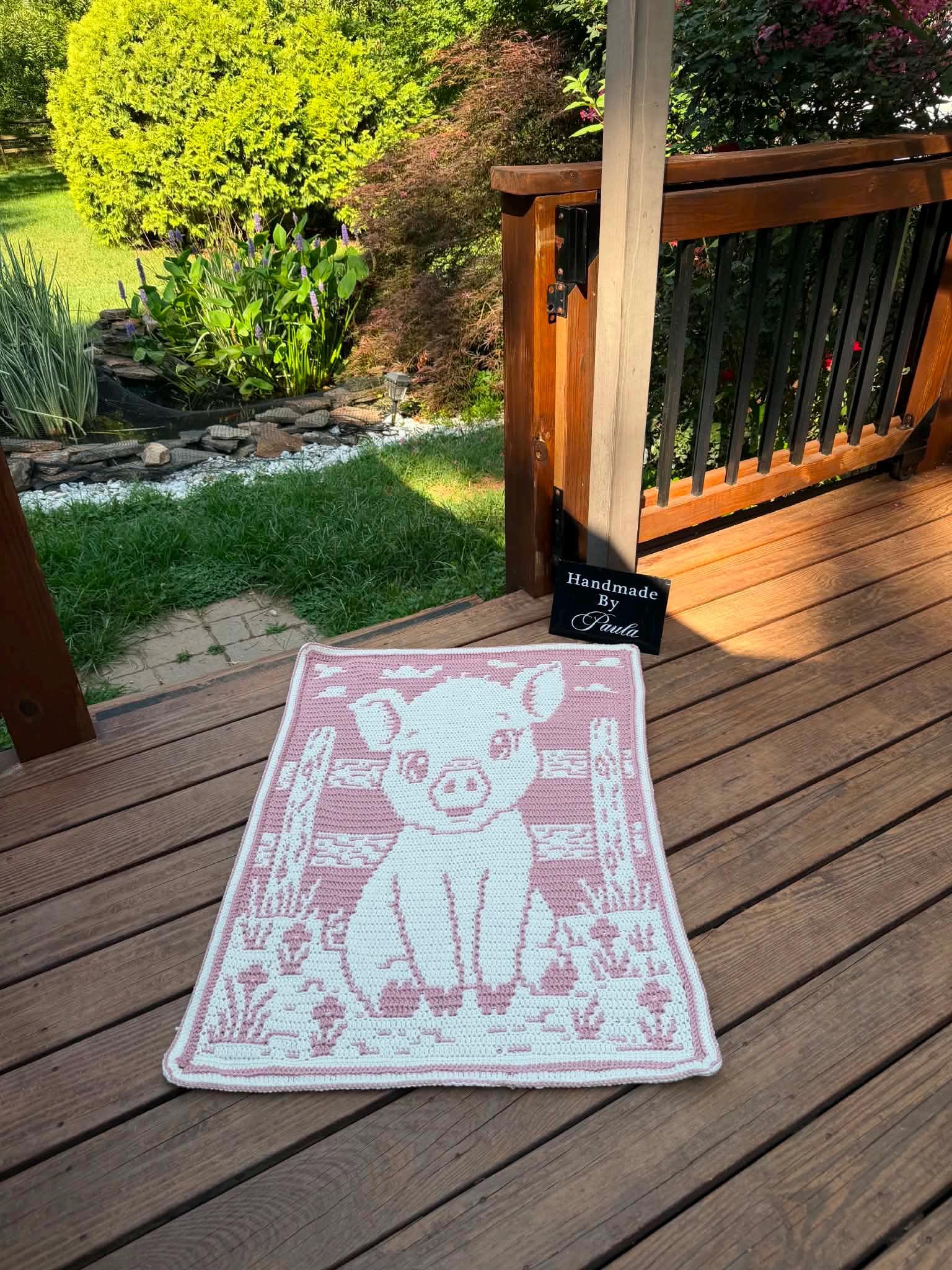 Porky Pal Hand Drawn Overlay Mosaic Crochet Blanket Pattern, Instant Digital Download