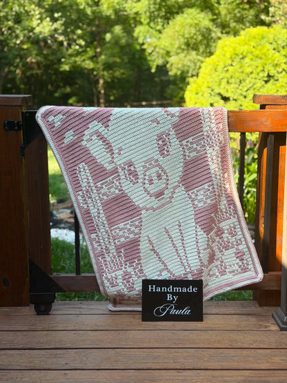 Porky Pal Hand Drawn Overlay Mosaic Crochet Blanket Pattern, Instant Digital Download