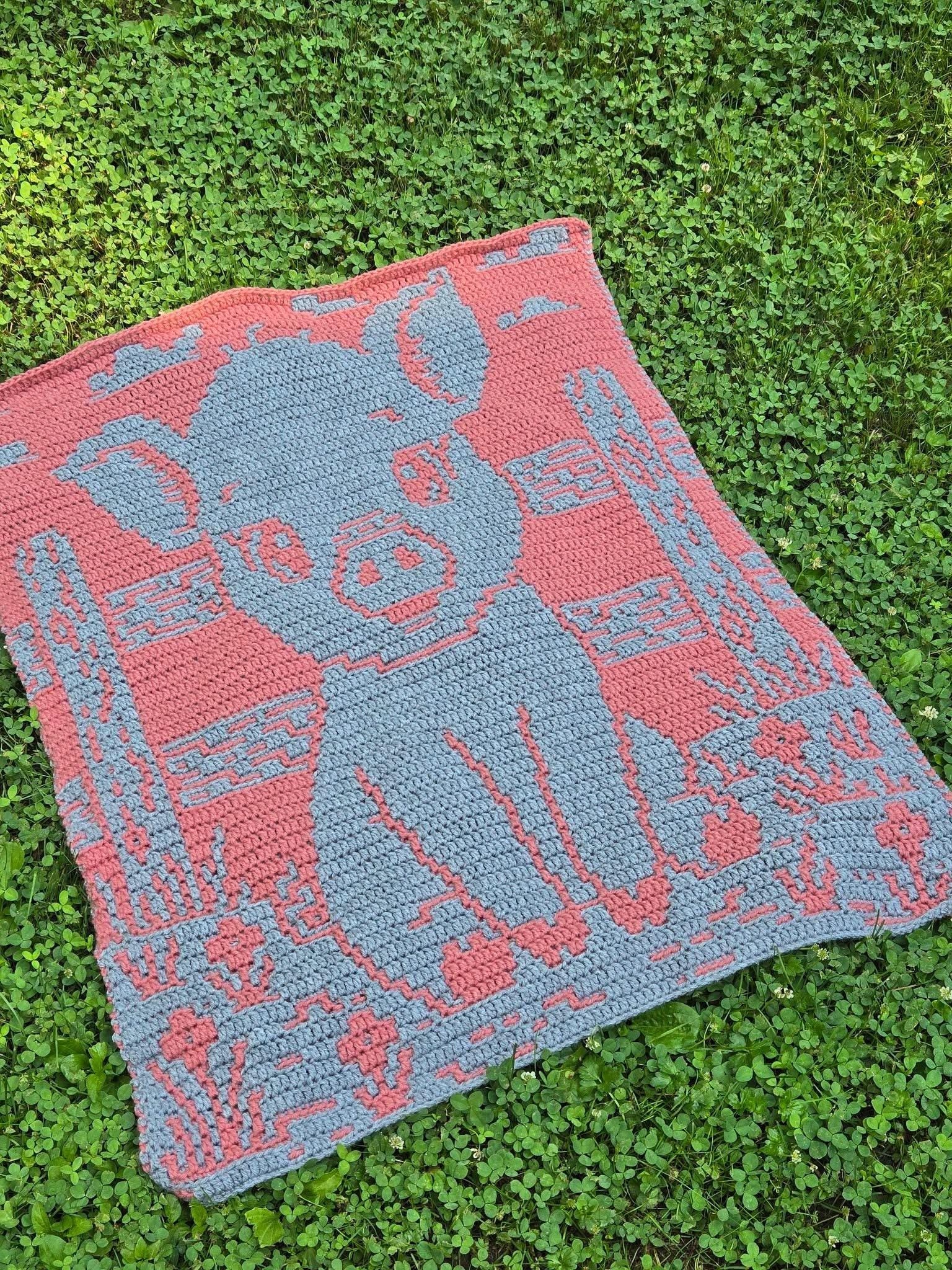 Porky Pal Hand Drawn Overlay Mosaic Crochet Blanket Pattern, Instant Digital Download