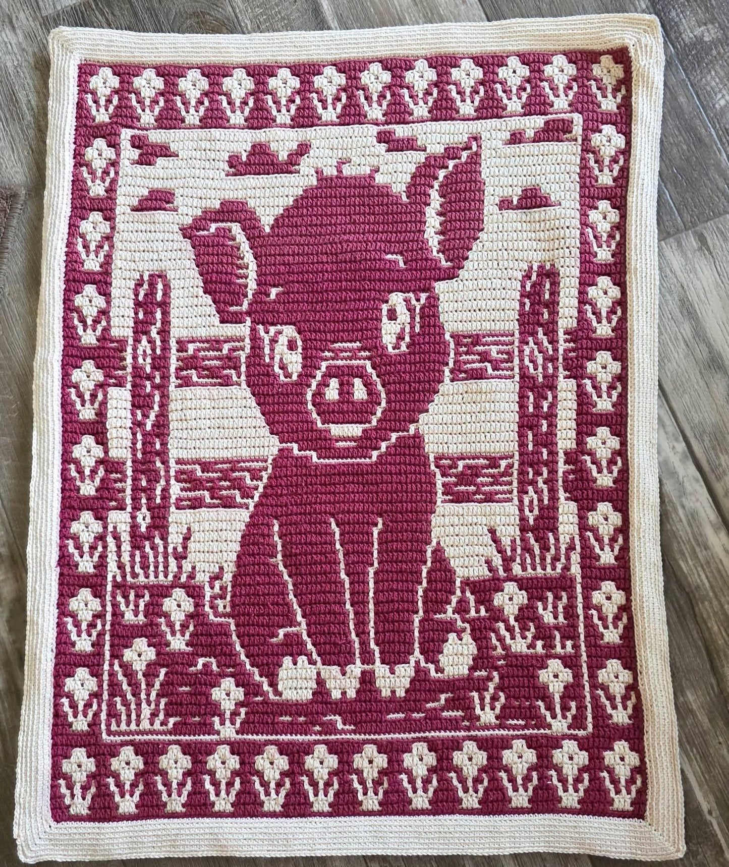 Porky Pal Hand Drawn Overlay Mosaic Crochet Blanket Pattern, Instant Digital Download