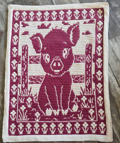 Porky Pal Hand Drawn Overlay Mosaic Crochet Blanket Pattern, Instant Digital Download