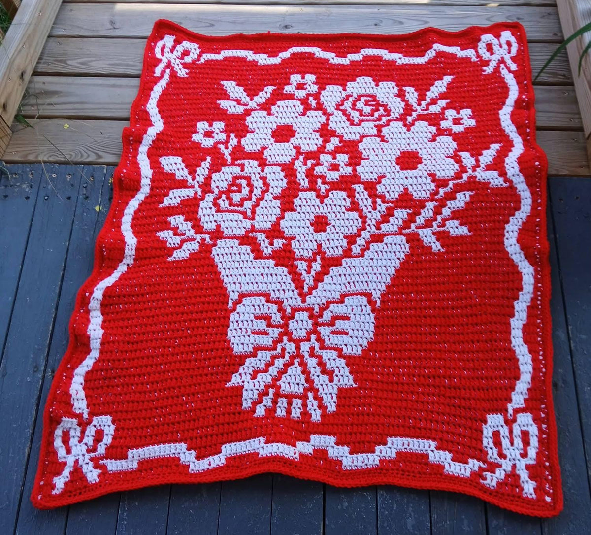Country Bouquet Hand Drawn Overlay Mosaic Crochet Blanket Pattern Includes Baby and Throw Size