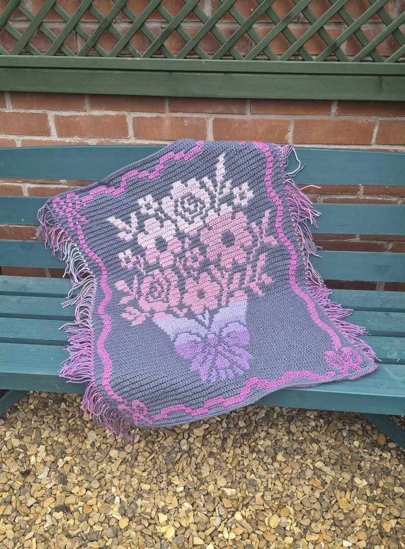 Country Bouquet Hand Drawn Overlay Mosaic Crochet Blanket Pattern Includes Baby and Throw Size