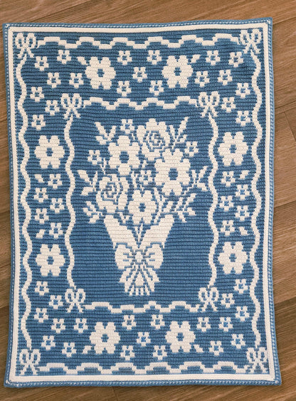 Country Bouquet Hand Drawn Overlay Mosaic Crochet Blanket Pattern Includes Baby and Throw Size
