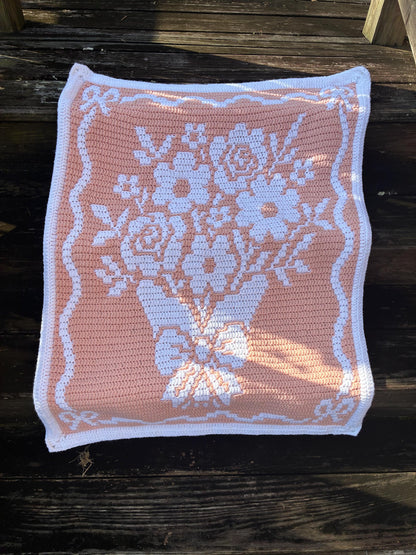 Country Bouquet Hand Drawn Overlay Mosaic Crochet Blanket Pattern Includes Baby and Throw Size