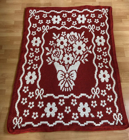 Country Bouquet Hand Drawn Overlay Mosaic Crochet Blanket Pattern Includes Baby and Throw Size