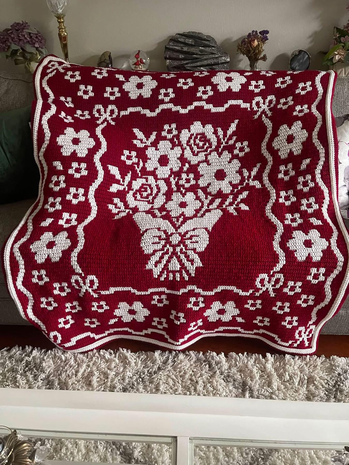 Country Bouquet Hand Drawn Overlay Mosaic Crochet Blanket Pattern Includes Baby and Throw Size
