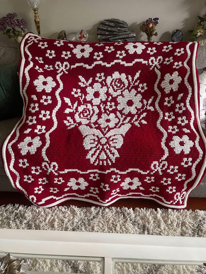 Country Bouquet Hand Drawn Overlay Mosaic Crochet Blanket Pattern Includes Baby and Throw Size
