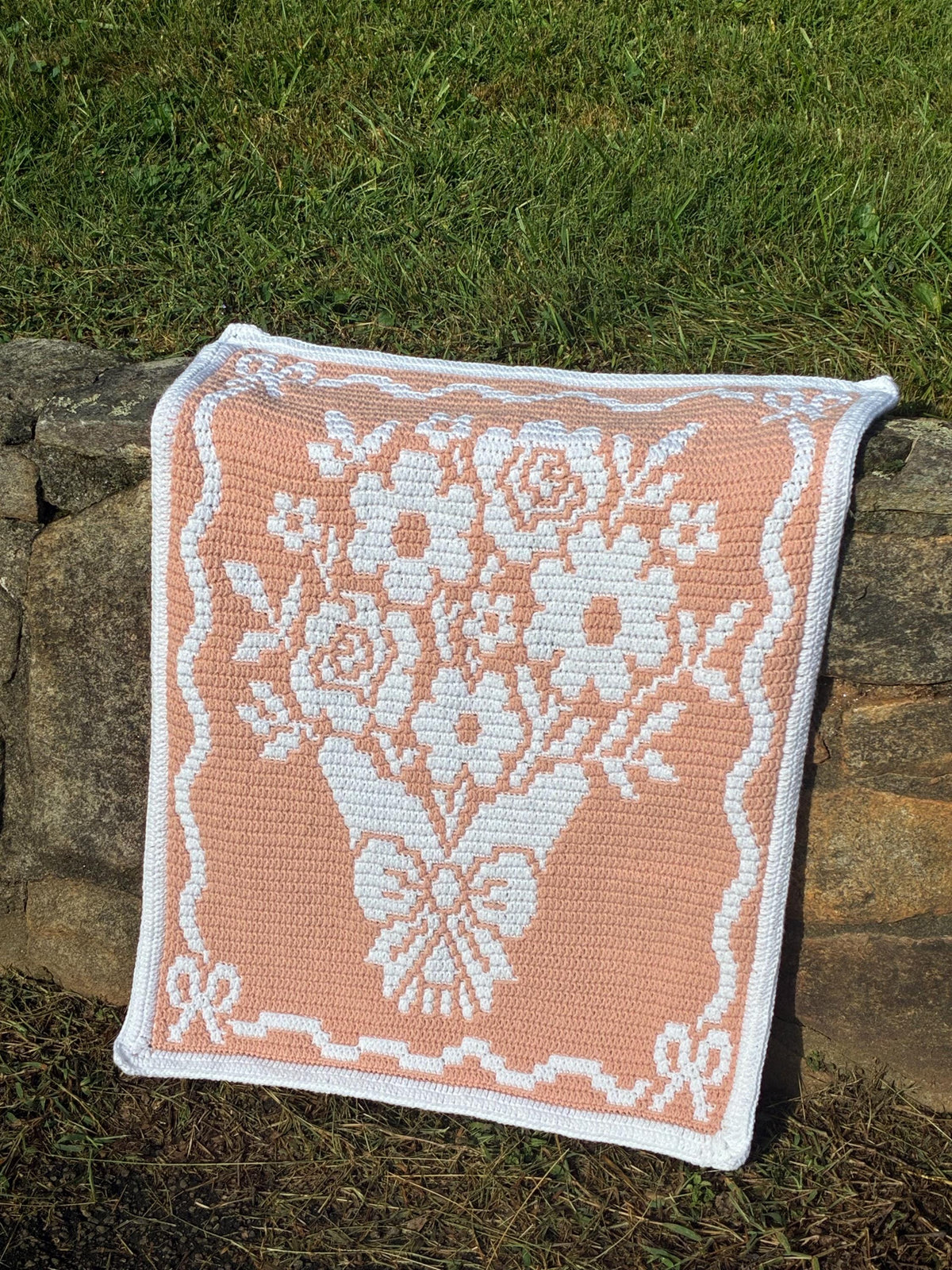 Country Bouquet Hand Drawn Overlay Mosaic Crochet Blanket Pattern Includes Baby and Throw Size