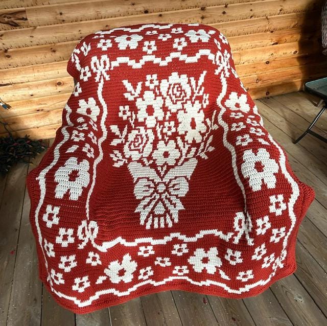 Country Bouquet Hand Drawn Overlay Mosaic Crochet Blanket Pattern Includes Baby and Throw Size