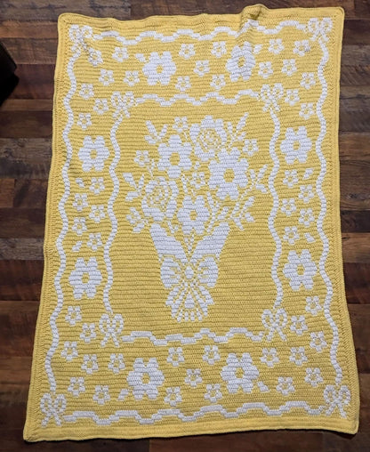 Country Bouquet Hand Drawn Overlay Mosaic Crochet Blanket Pattern Includes Baby and Throw Size