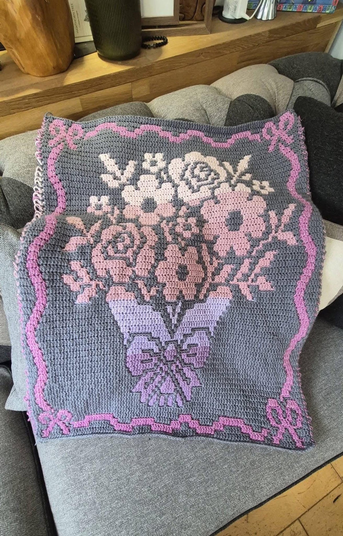 Country Bouquet Hand Drawn Overlay Mosaic Crochet Blanket Pattern Includes Baby and Throw Size