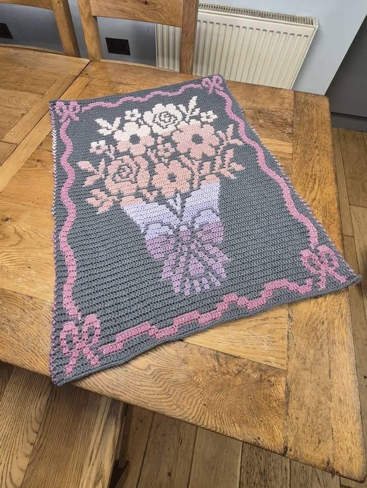 Country Bouquet Hand Drawn Overlay Mosaic Crochet Blanket Pattern Includes Baby and Throw Size