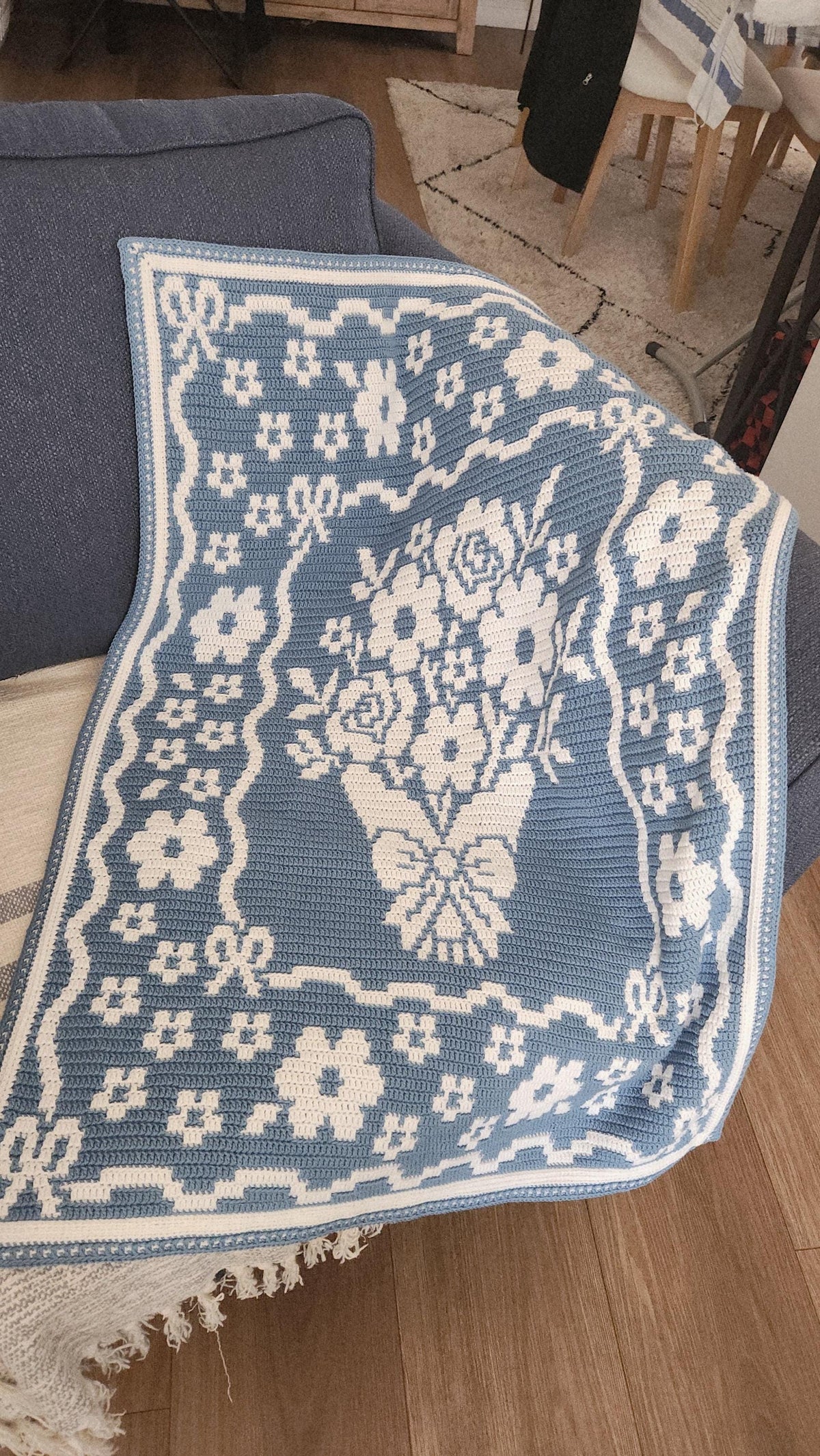 Country Bouquet Hand Drawn Overlay Mosaic Crochet Blanket Pattern Includes Baby and Throw Size