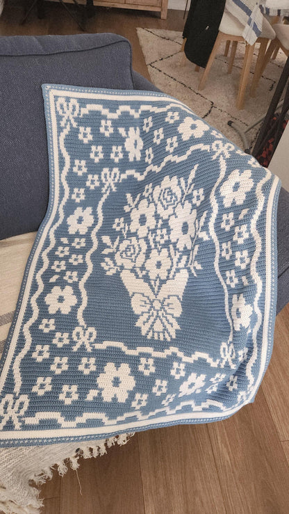 Country Bouquet Hand Drawn Overlay Mosaic Crochet Blanket Pattern Includes Baby and Throw Size