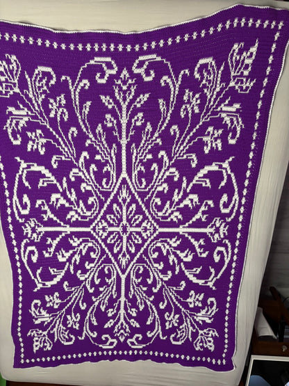 Antique Scrollwork Overlay Mosaic Crochet Blanket Pattern