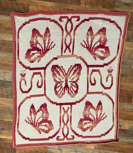Butterfly Filigree Overlay Mosaic Blanket Pattern