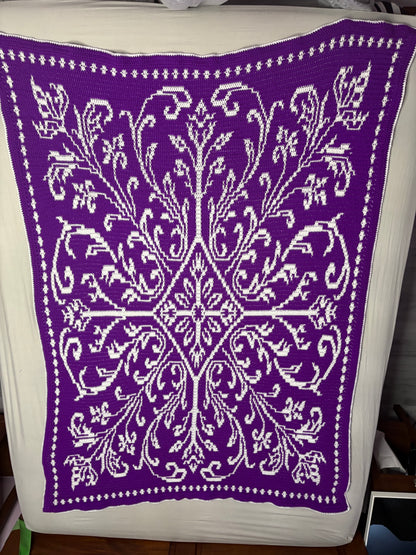 Antique Scrollwork Overlay Mosaic Crochet Blanket Pattern