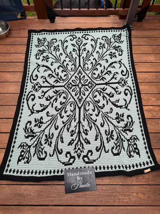 Antique Scrollwork Overlay Mosaic Crochet Blanket Pattern